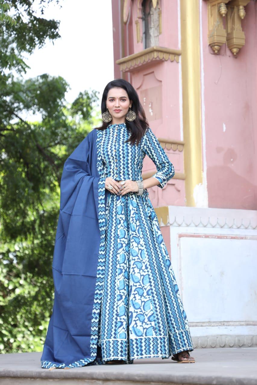 SHUBHKALA White & Blue Embellished Lehenga and Choli Set With Dupatta